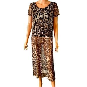 Cha Cha Vente Animal Print Sheer Maxi Tunic Top Sz Medium